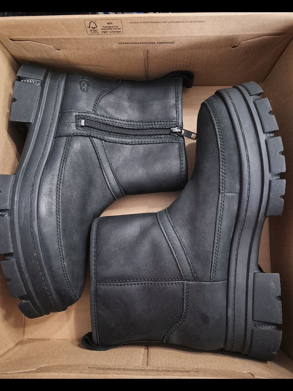 NEW UGG Black Side-Zip Lug Sole Ankle Boots Womens 9.5